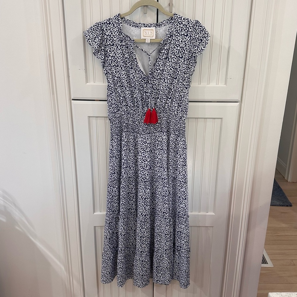 Sail to Sable Midi Dress in Navy & White Animal Print Size Medium